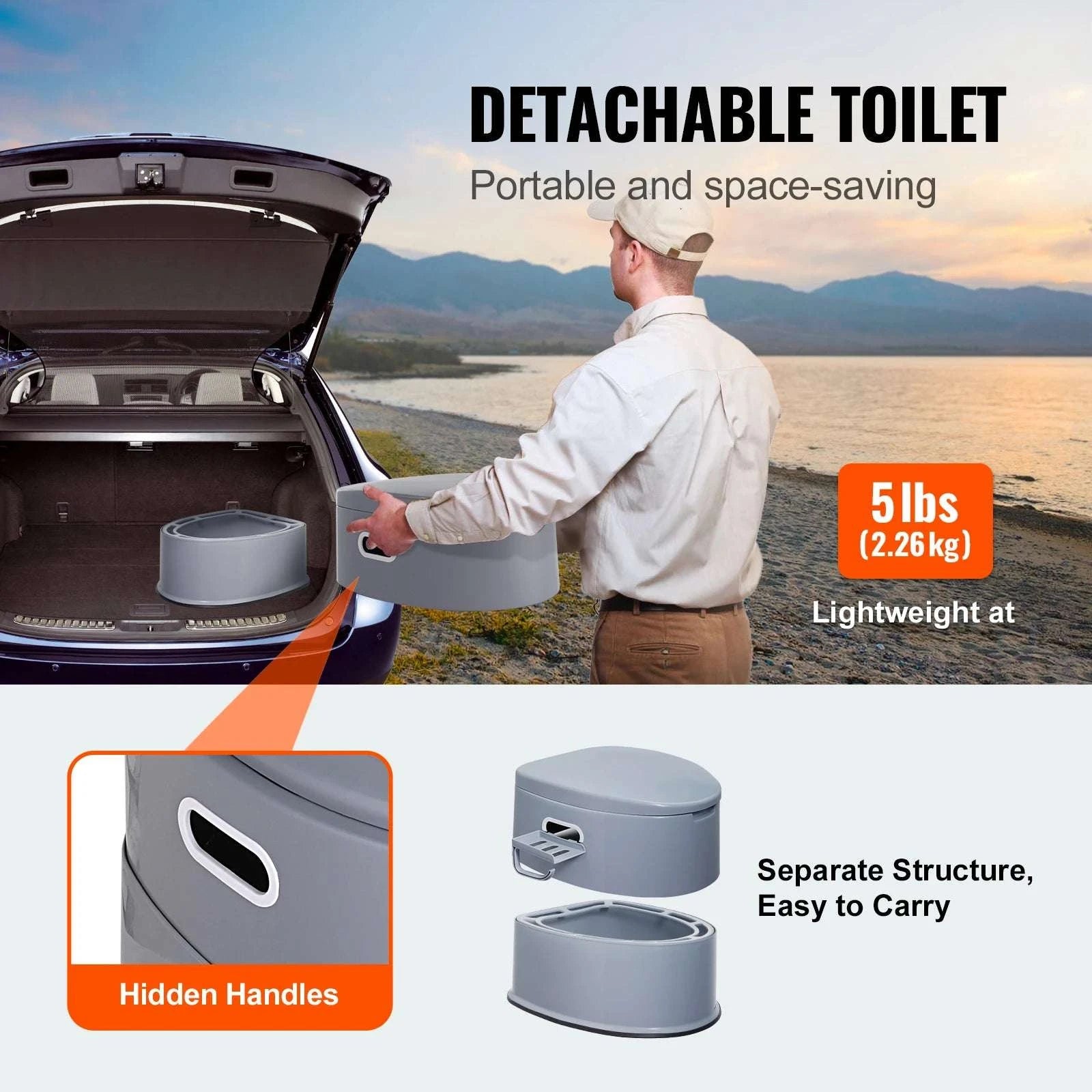 Portable Camping Toilet with 1.3 Gal Detachable Bucket-United States