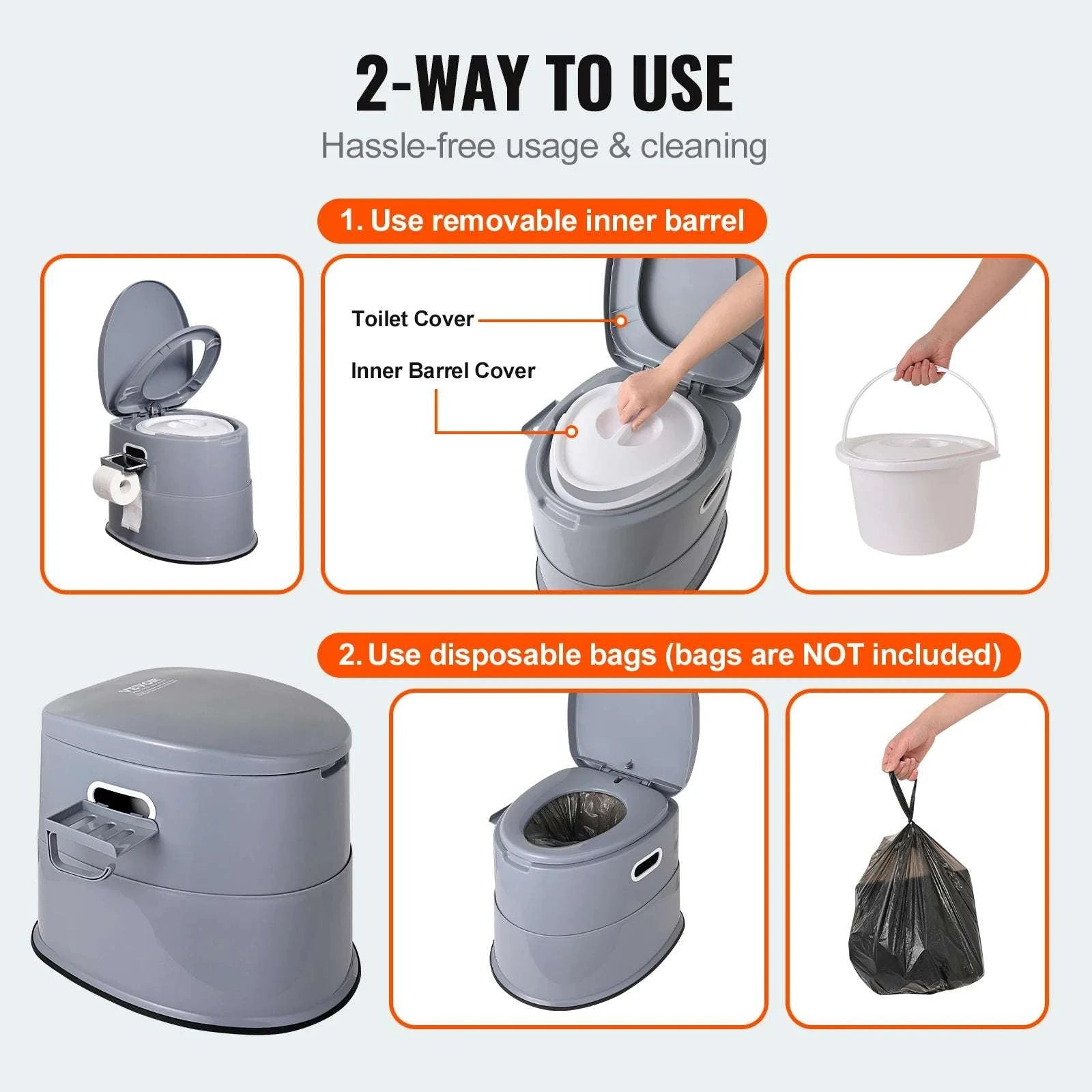 Portable Camping Toilet with 1.3 Gal Detachable Bucket-United States