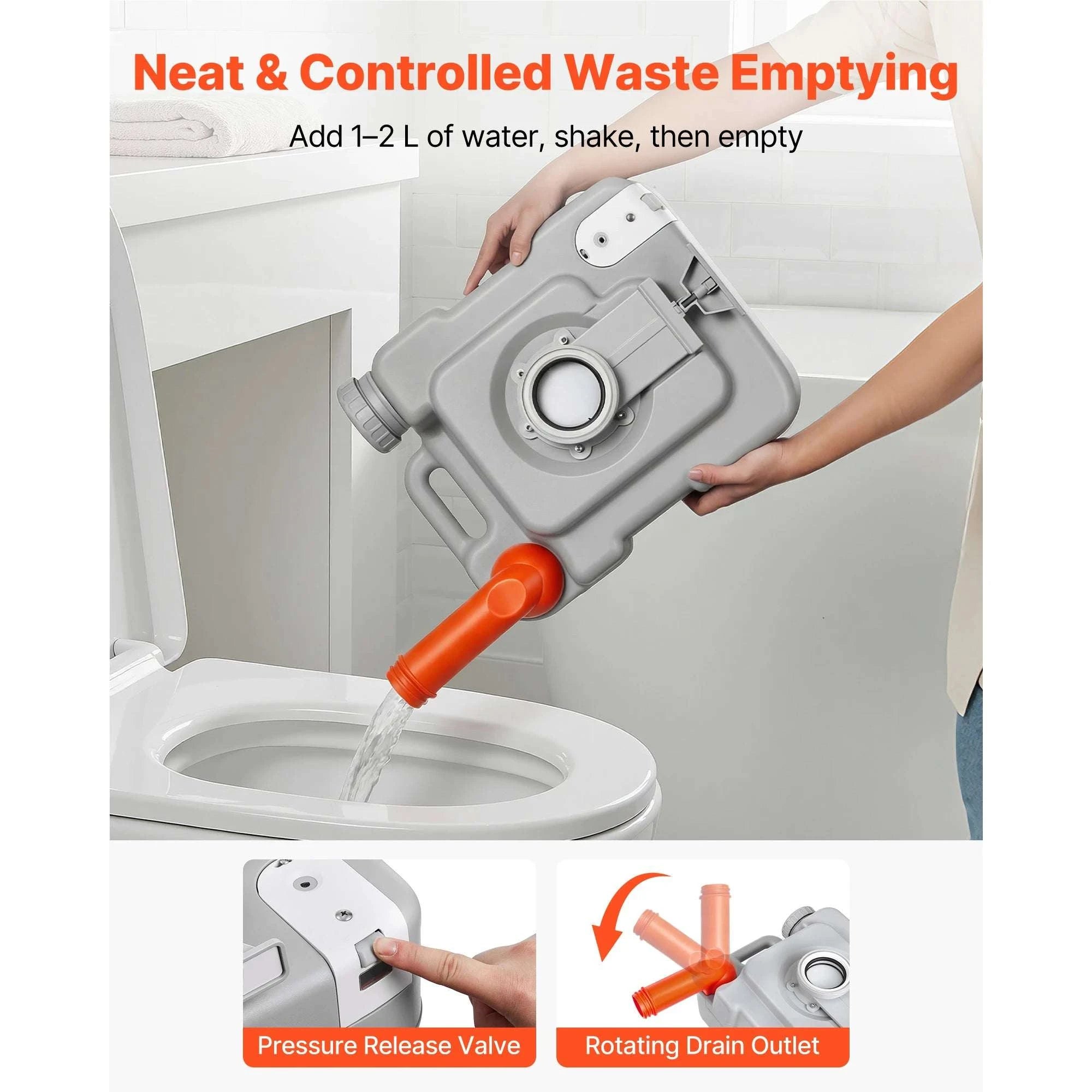 Portable Camping Toilet with Flush & Detachable Waste Tank-5.3gal / United States