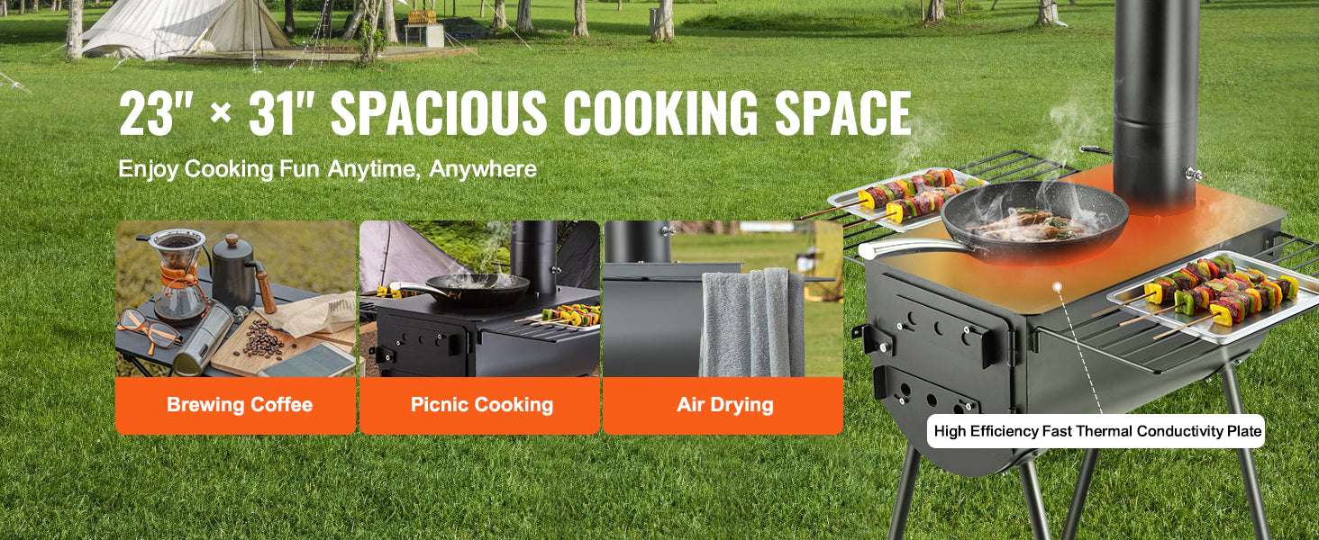 Portable Camping Wood Stove with Chimney & Cooking Shelves-118 inch / United States