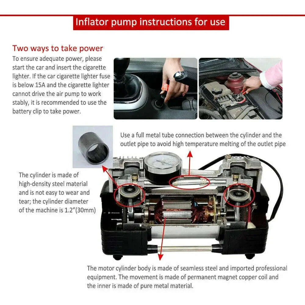 Portable Car Air Compressor 12V High Pressure Tire Inflator-black / UNITED KINGDOM