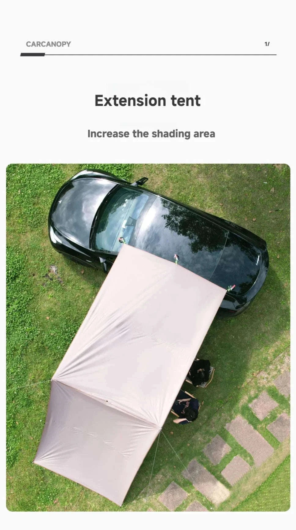 Portable Car Awning Tarp for Camping and Outdoor Shade-Black 3 x 2m