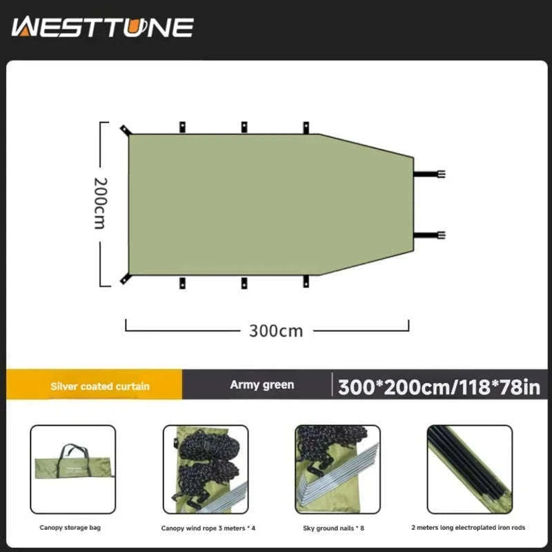 Portable Car Awning Tarp for Camping and Outdoor Shade-Black 3 x 2m