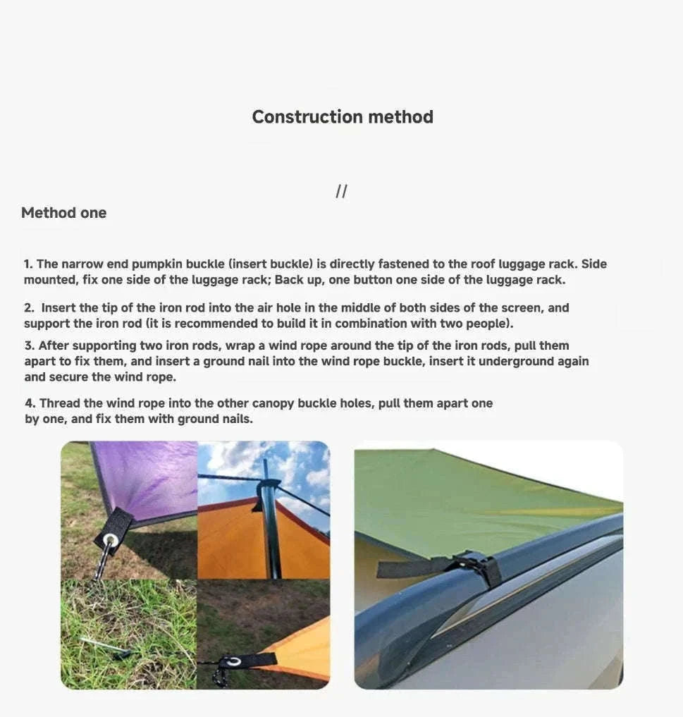 Portable Car Awning Tarp for Camping and Outdoor Shade-Black 3 x 2m