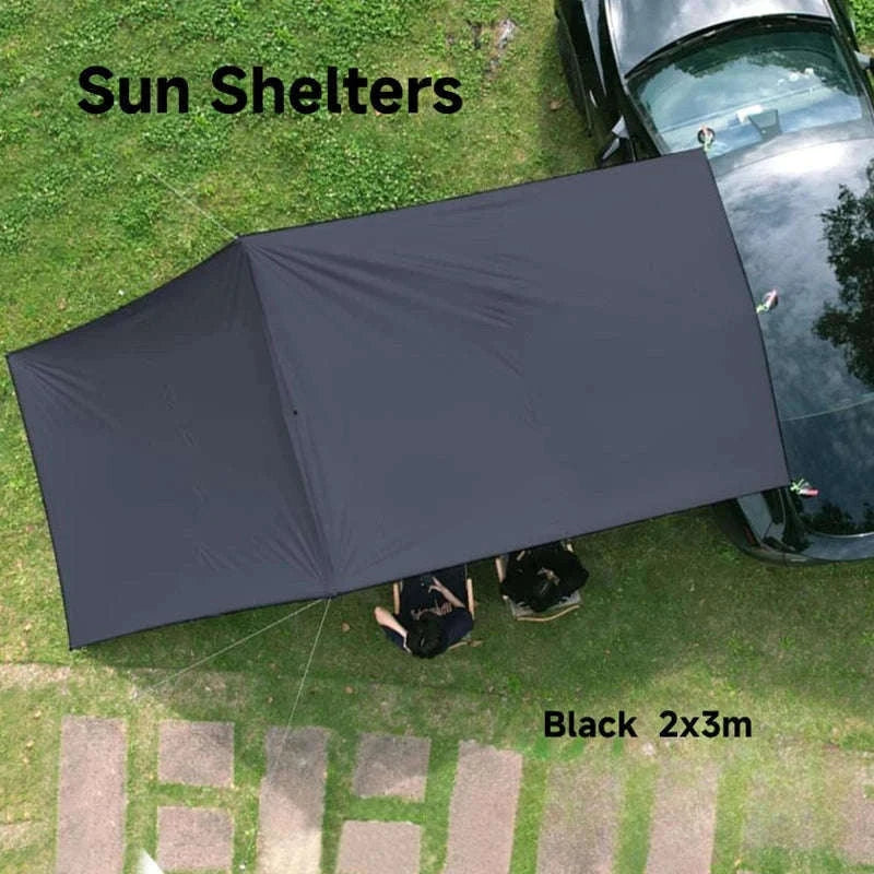 Portable Car Awning Tarp for Camping and Outdoor Shade-Black 3 x 2m