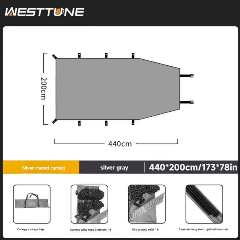 Portable Car Awning Tarp for Camping and Outdoor Shade-Black 3 x 2m