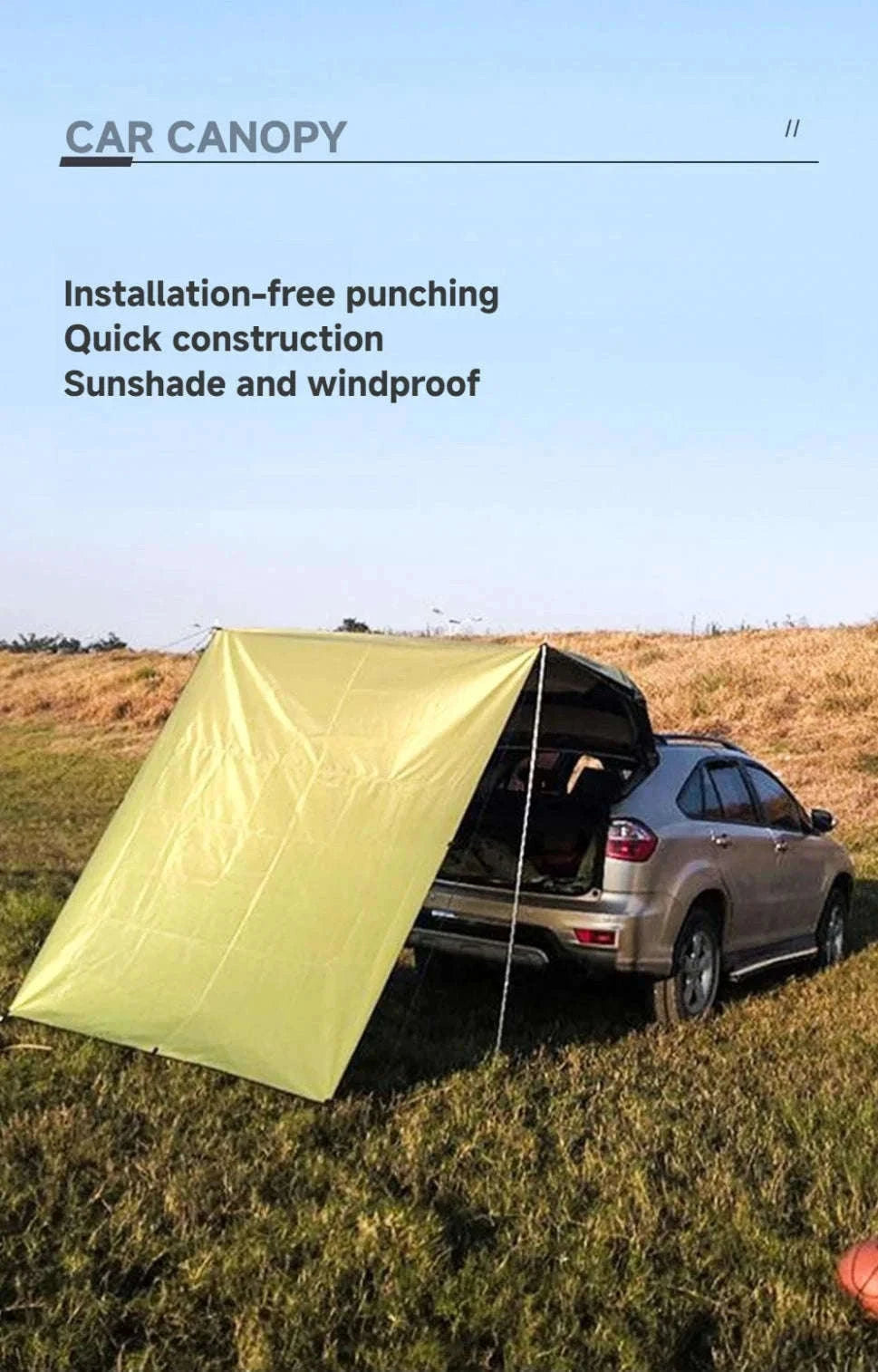 Portable Car Awning Tarp for Camping and Outdoor Shade-Black 3 x 2m
