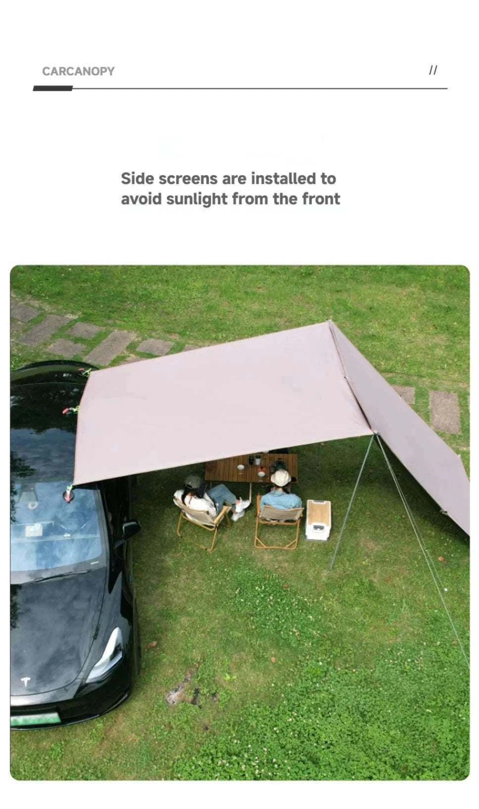 Portable Car Awning Tarp for Camping and Outdoor Shade-Black 3 x 2m