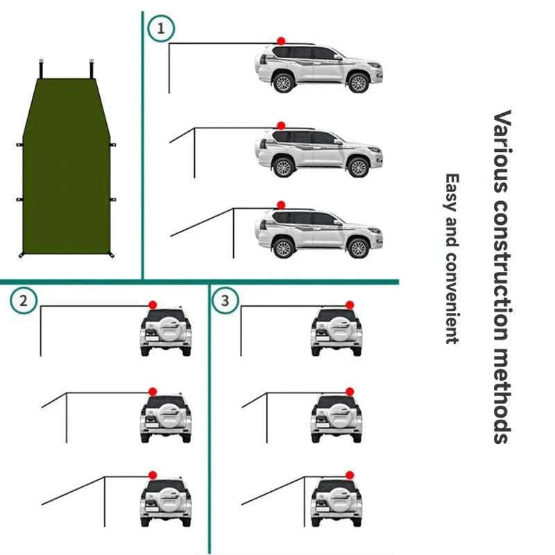 Portable Car Awning Tarp for Camping and Outdoor Shade-Black 3 x 2m
