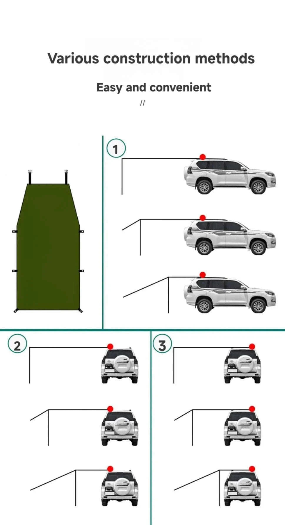 Portable Car Awning Tarp for Camping and Outdoor Shade-Black 3 x 2m