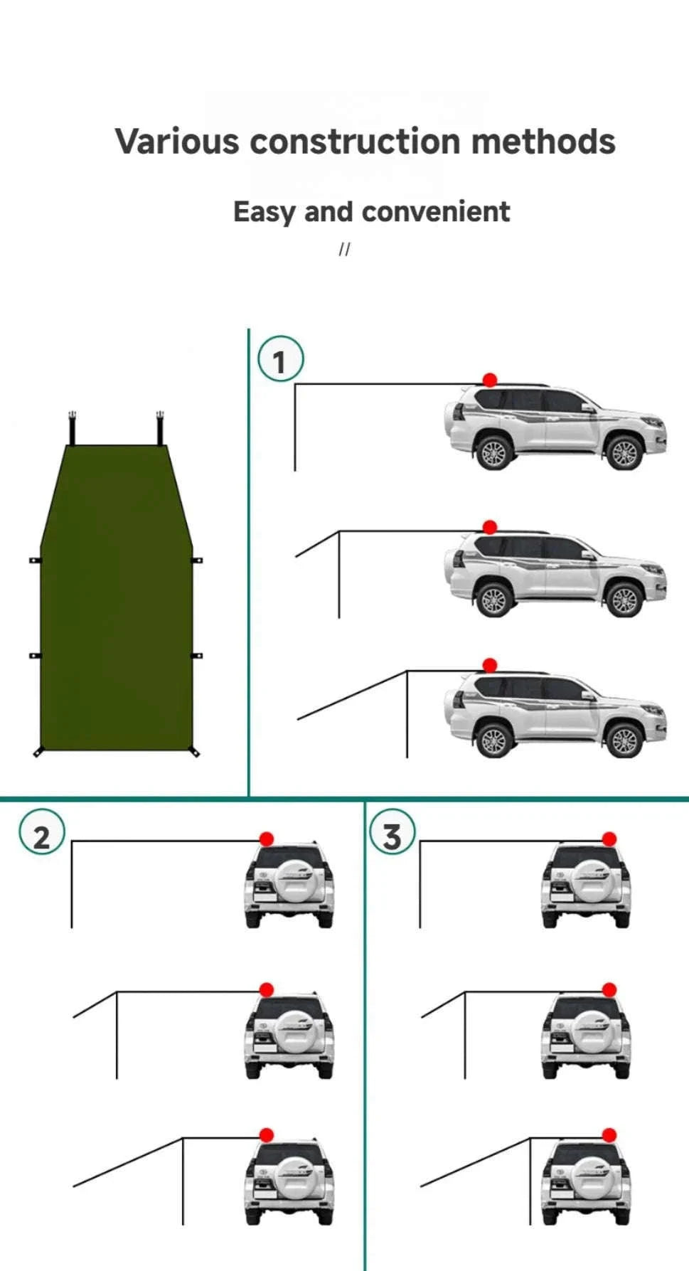 Portable Car Awning Tarp for Camping and Outdoor Shade-Black 3 x 2m