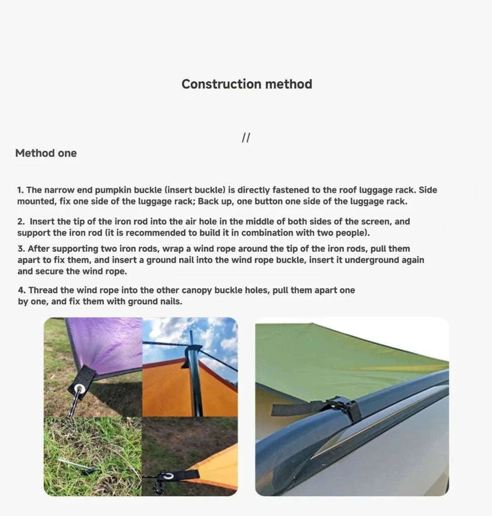 Portable Car Awning Tarp for Camping and Outdoor Shade-Black 3 x 2m