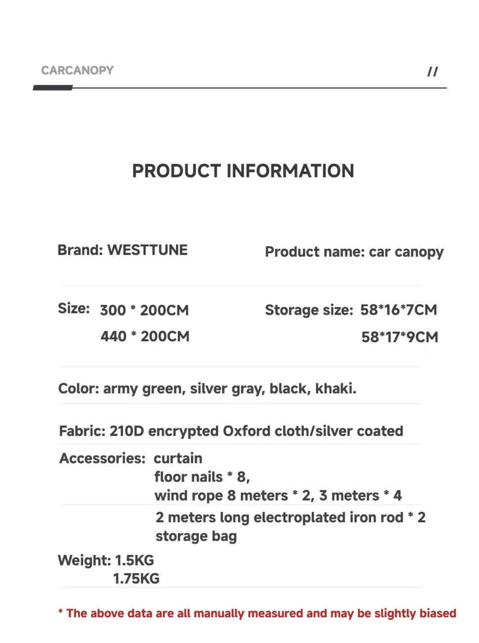 Portable Car Awning Tarp for Camping and Outdoor Shade-Black 3 x 2m