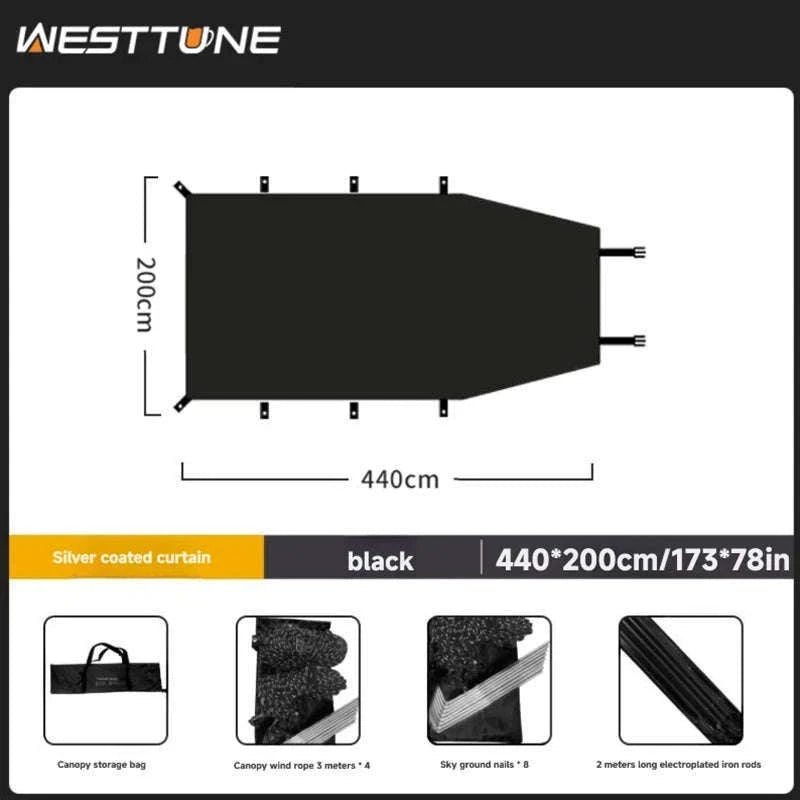 Portable Car Awning Tarp for Camping and Outdoor Shade-Black 3 x 2m