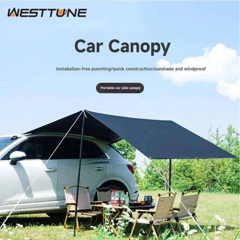 Portable Car Awning Tarp for Camping and Outdoor Shade-Black 3 x 2m