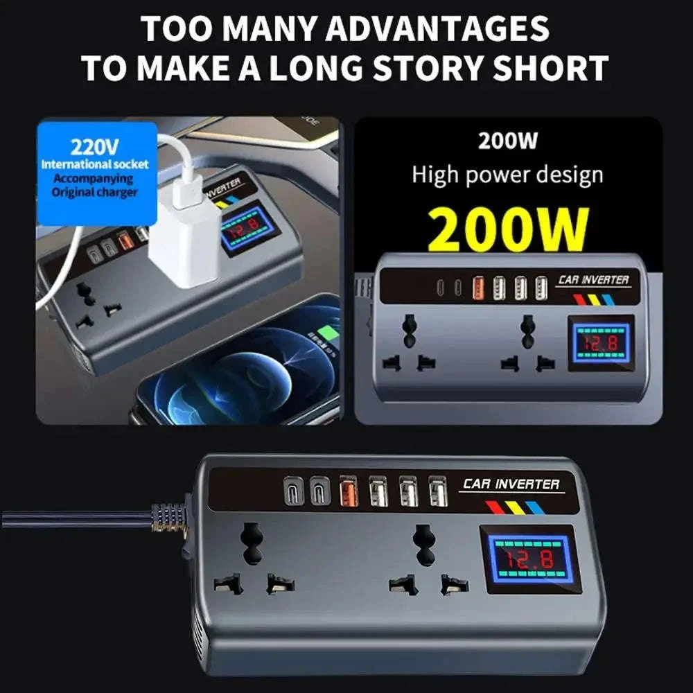Portable Car Inverter 12V/24V to AC 220V with 4 USB Ports-With digital display