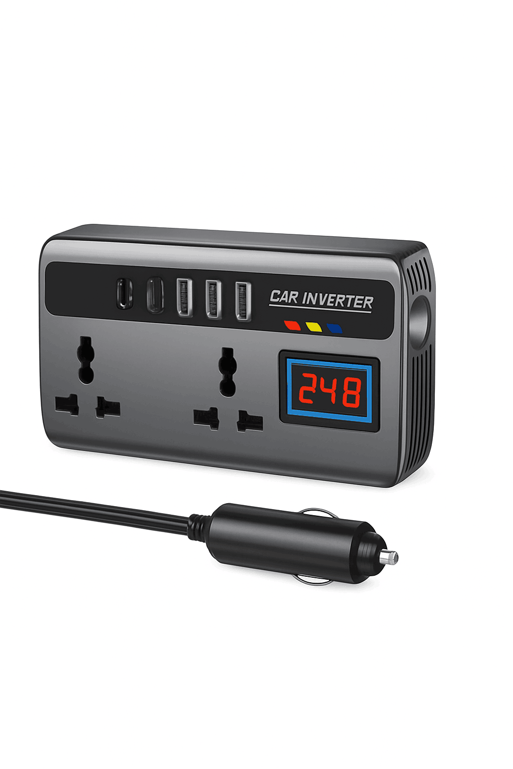 Portable Car Inverter 12V/24V to AC 220V with 4 USB Ports-With digital display