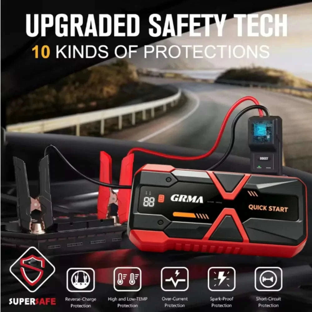 Portable Car Jump Starter 12000A Peak 12V Battery Pack with LED Light-United States / Red / USB Type-C