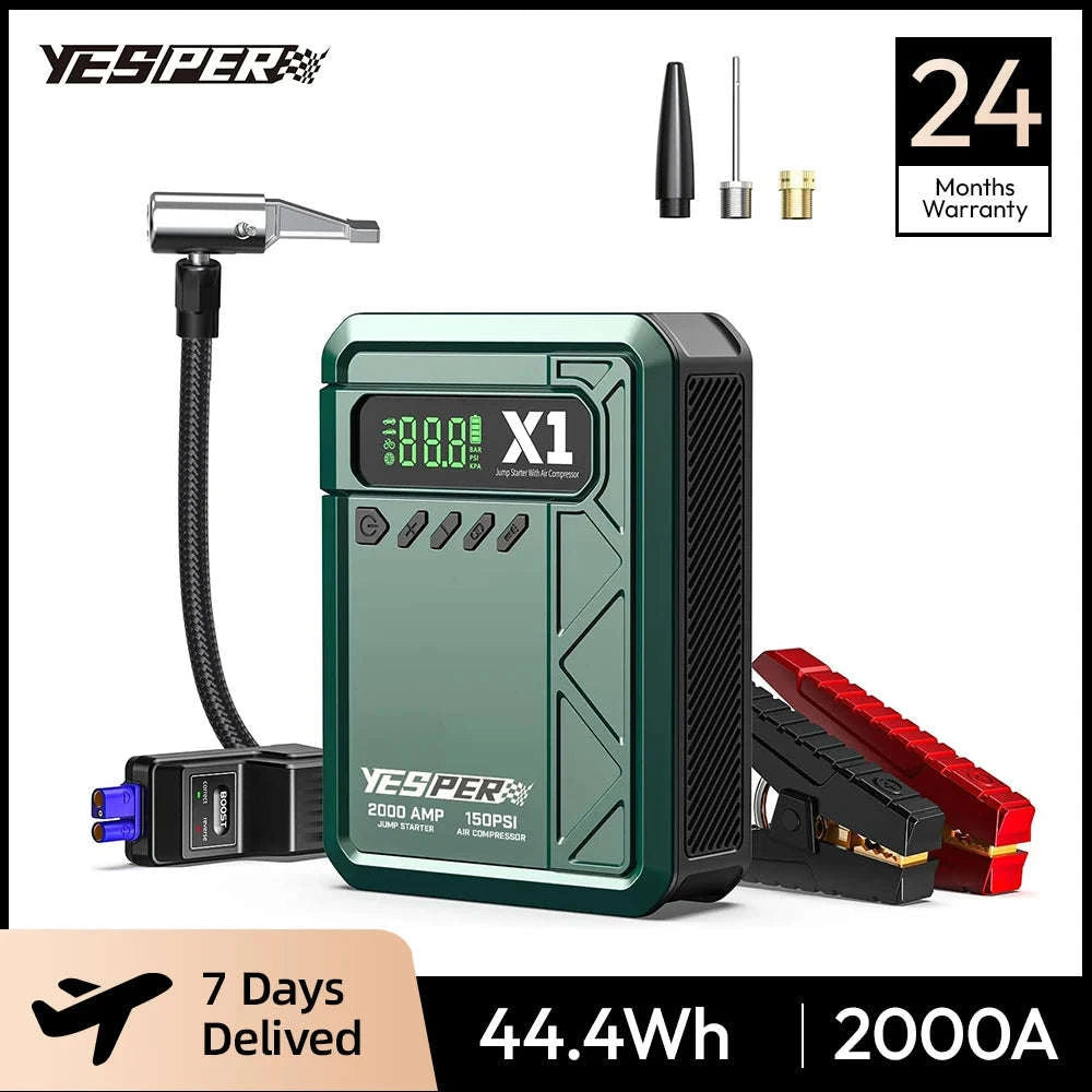 Portable Car Jump Starter with Air Compressor 2000A 150 PSI Power Bank-A-X1-yesper / Mexico