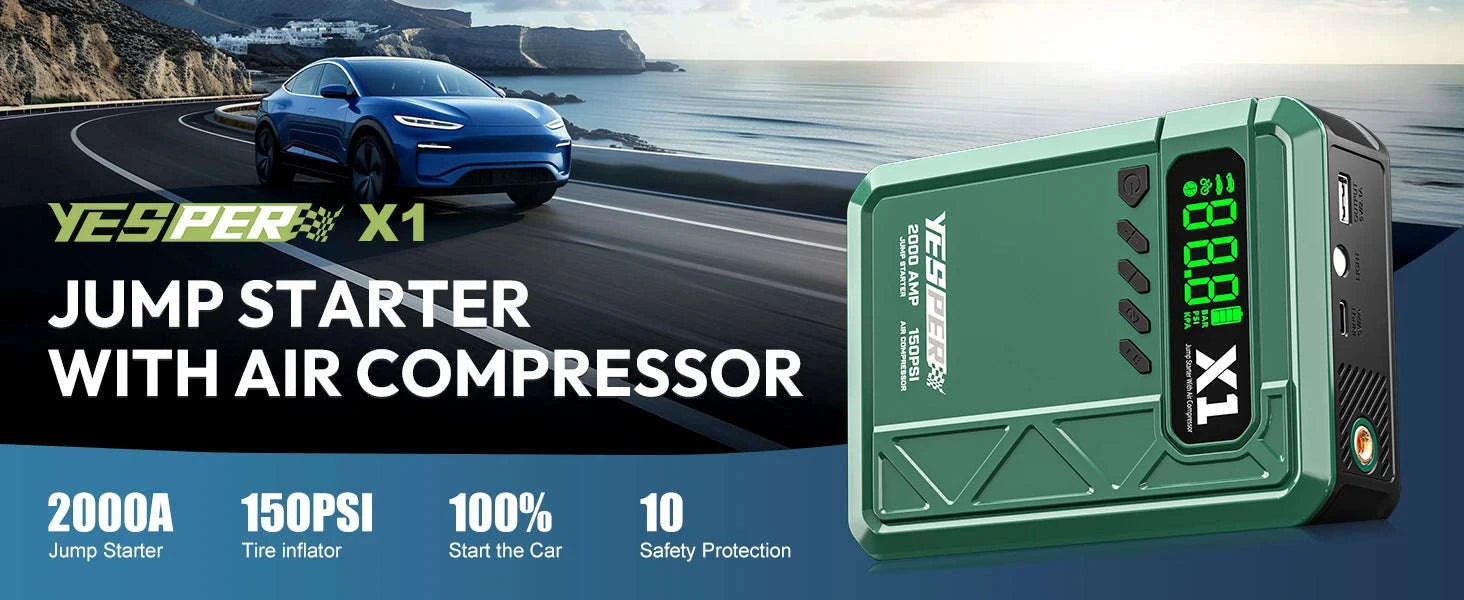Portable Car Jump Starter with Air Compressor 2000A 150 PSI Power Bank-A-X1-yesper / Mexico
