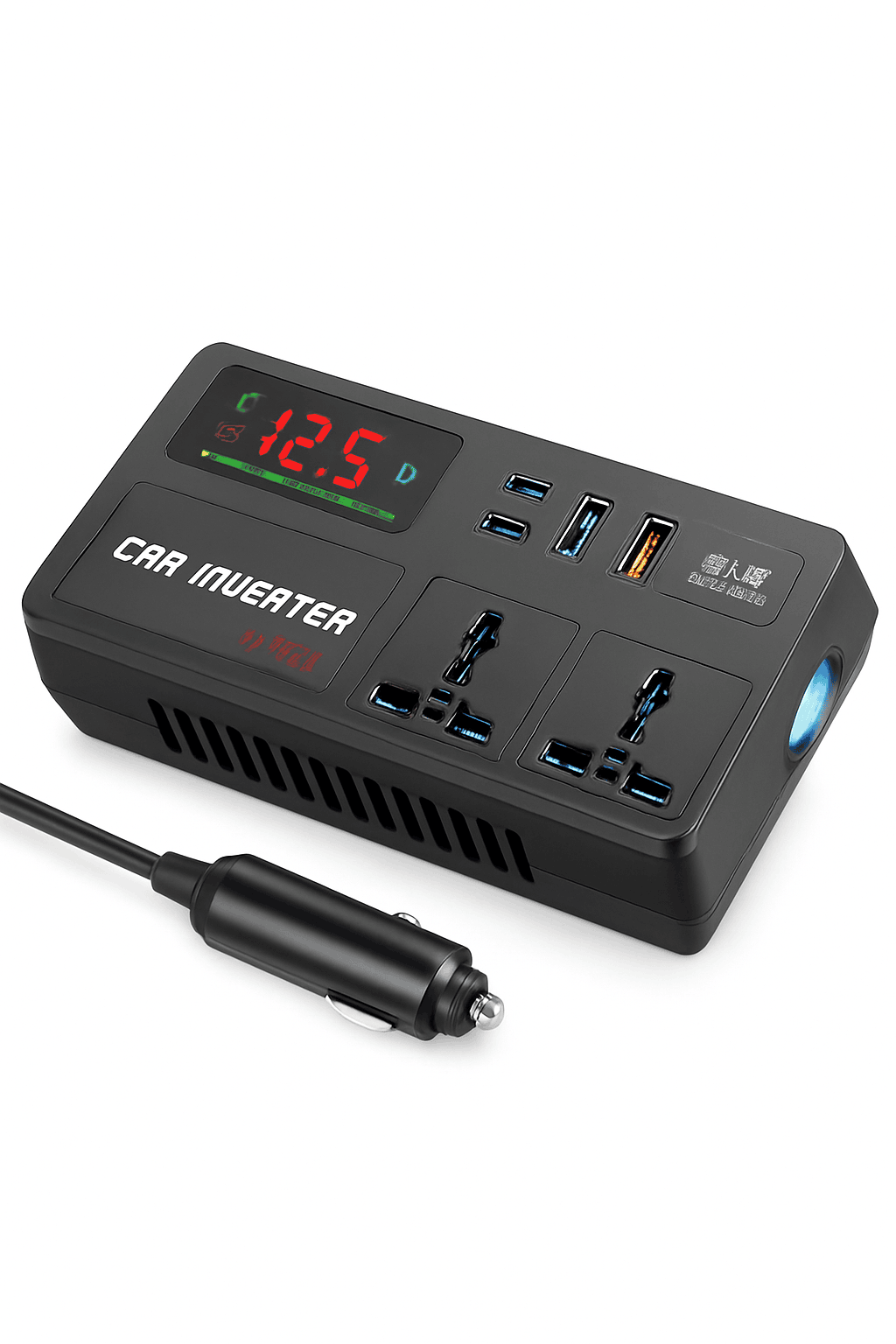 Portable Car Power Inverter 12V/24V to 110V/220V with 4 USB Ports-12V24V to 220V B