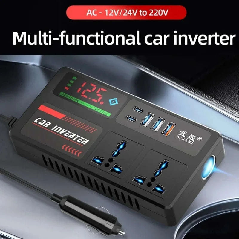 Portable Car Power Inverter 12V/24V to 110V/220V with 4 USB Ports-12V24V to 220V B