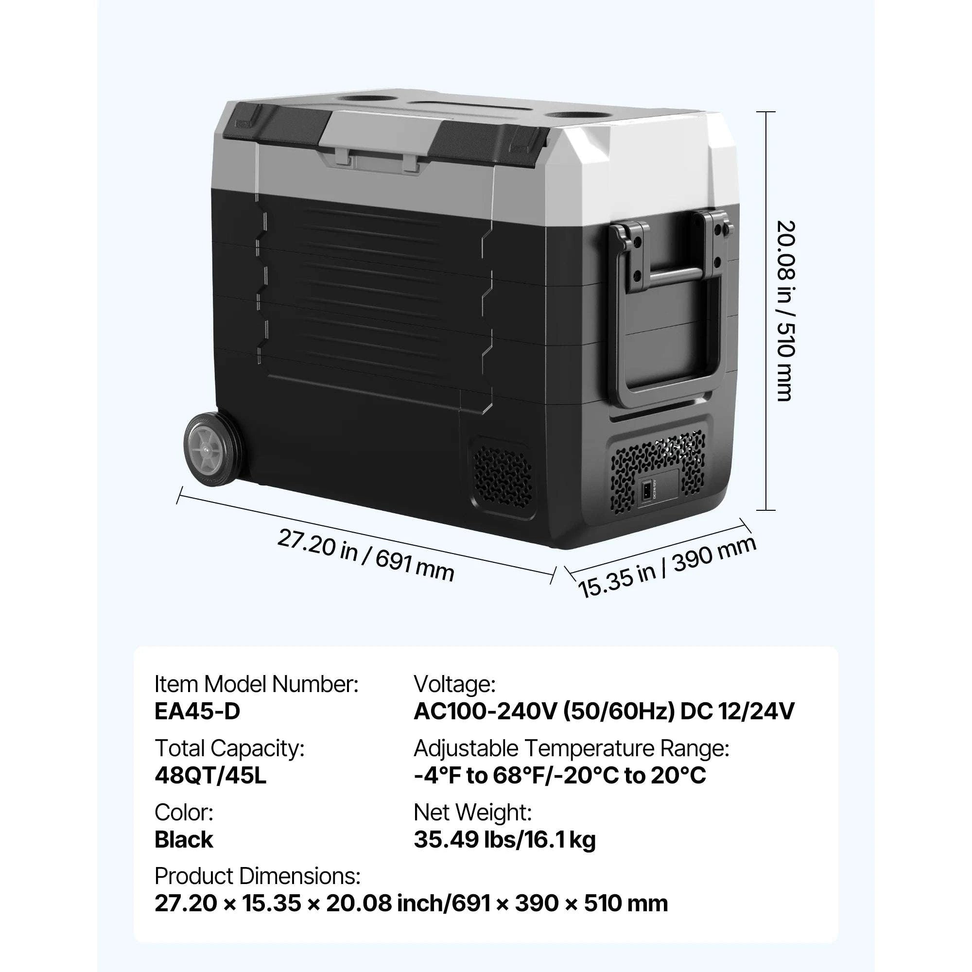 Portable Car Refrigerator 35L–55L Dual Zone Electric Cooler-35L NEW / United States