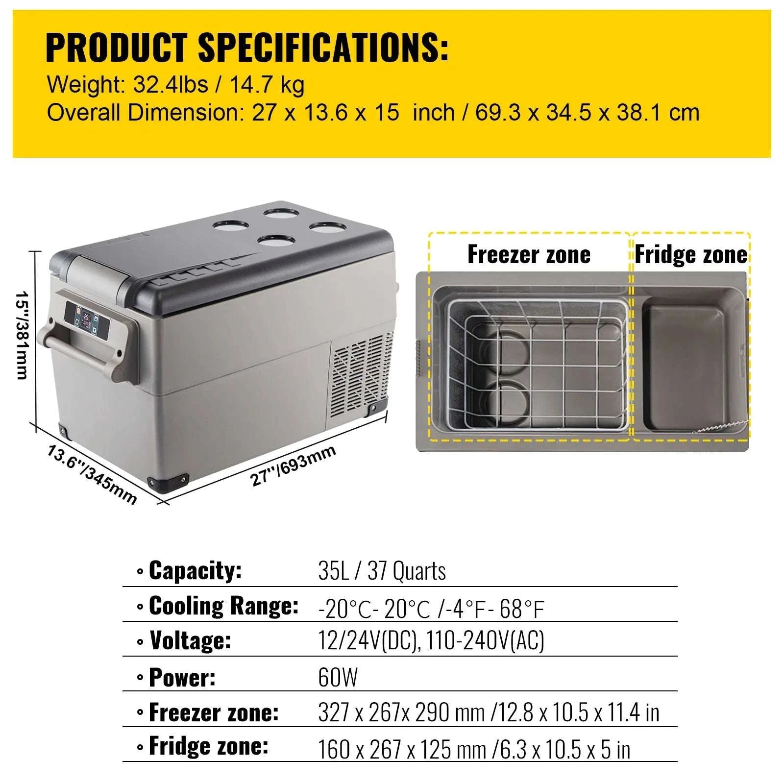 Portable Car Refrigerator Freezer 12V Compressor Cooler 20L–55L-22L NEW / United States