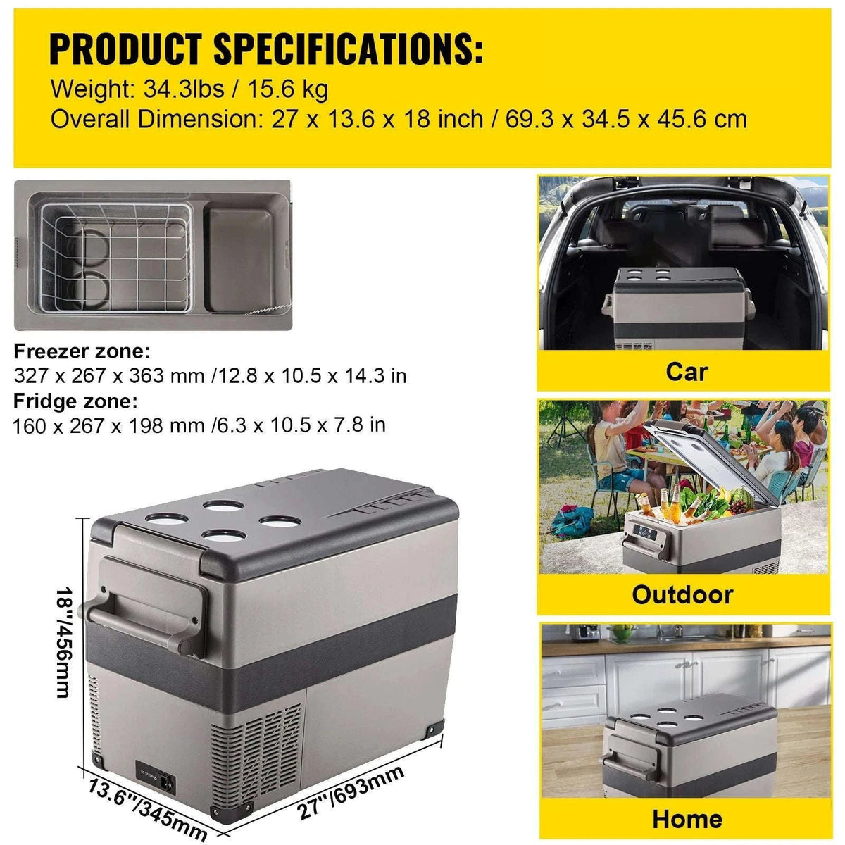 Portable Car Refrigerator Freezer 15–55L with Fast Cooling & App Control-CZECH REPUBLIC / 15L