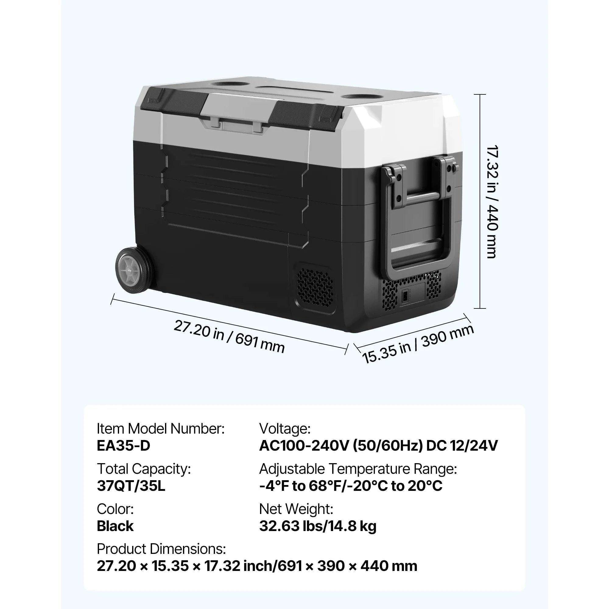 Portable Car Refrigerator Freezer 35L/45L/55L with App Control-35L NEW / United States
