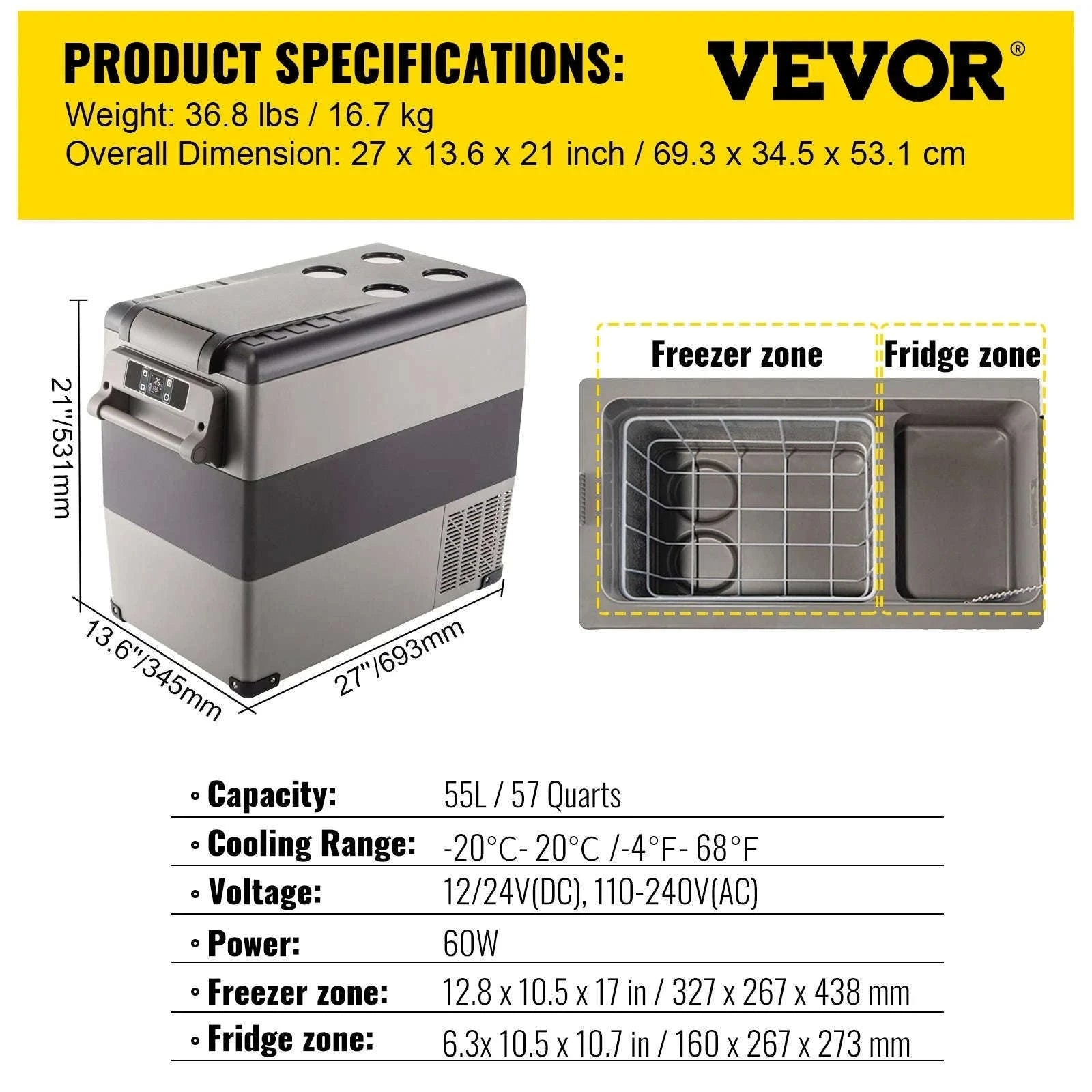 Portable Car Refrigerator Freezer with Compressor Cooling-45L / United States