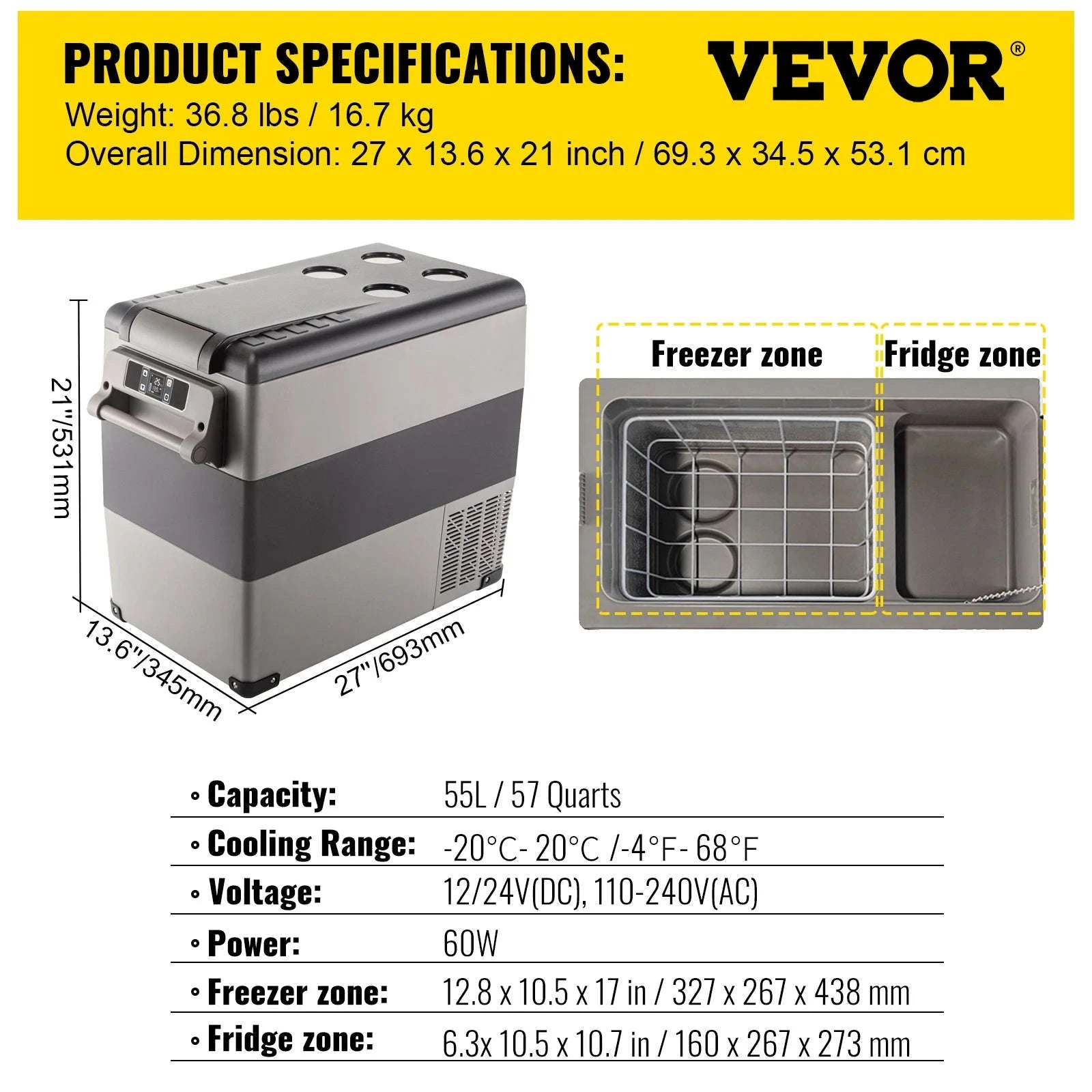 Portable Car Refrigerator Freezer with Compressor Cooling-45L / United States