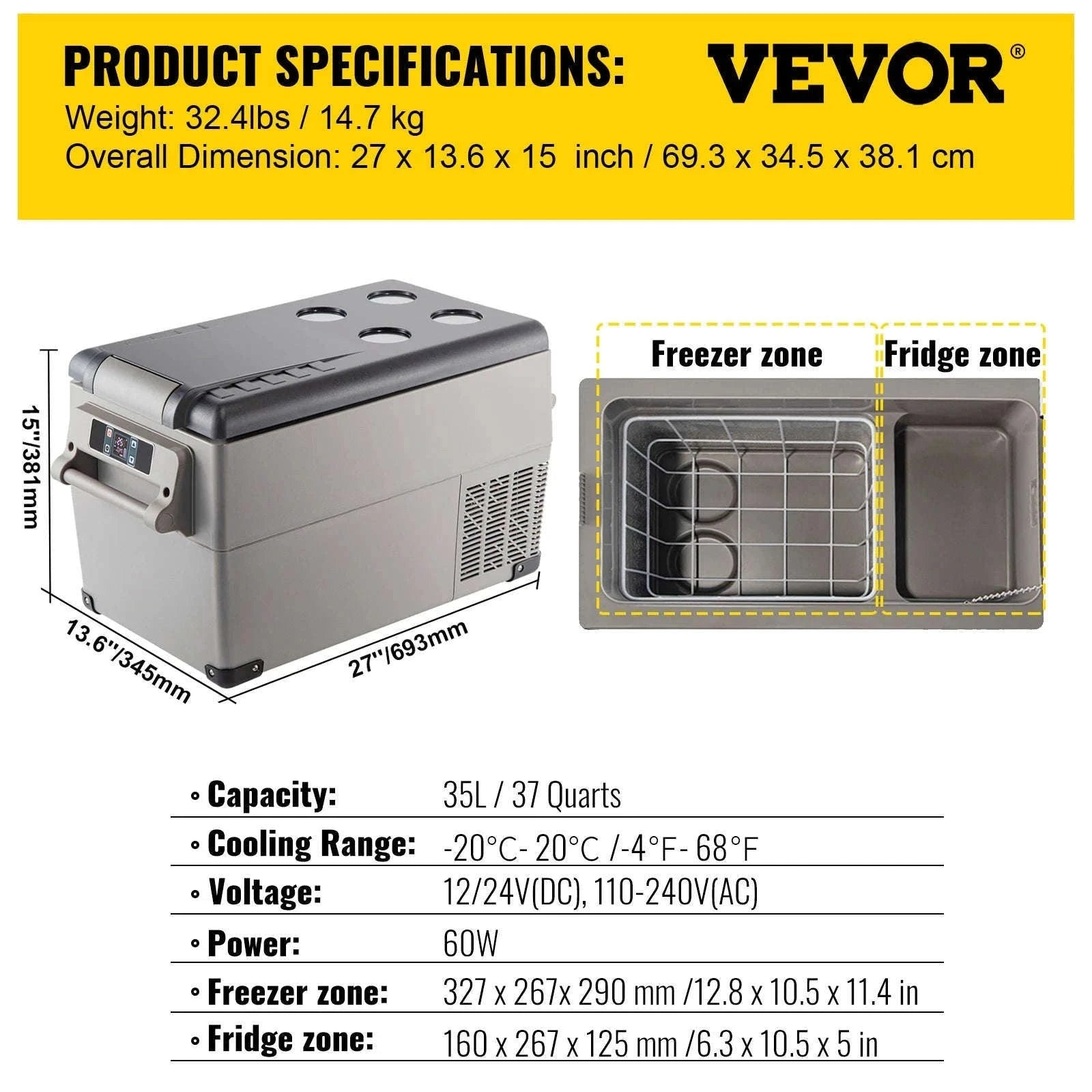 Portable Car Refrigerator Freezer with Compressor Cooling-45L / United States