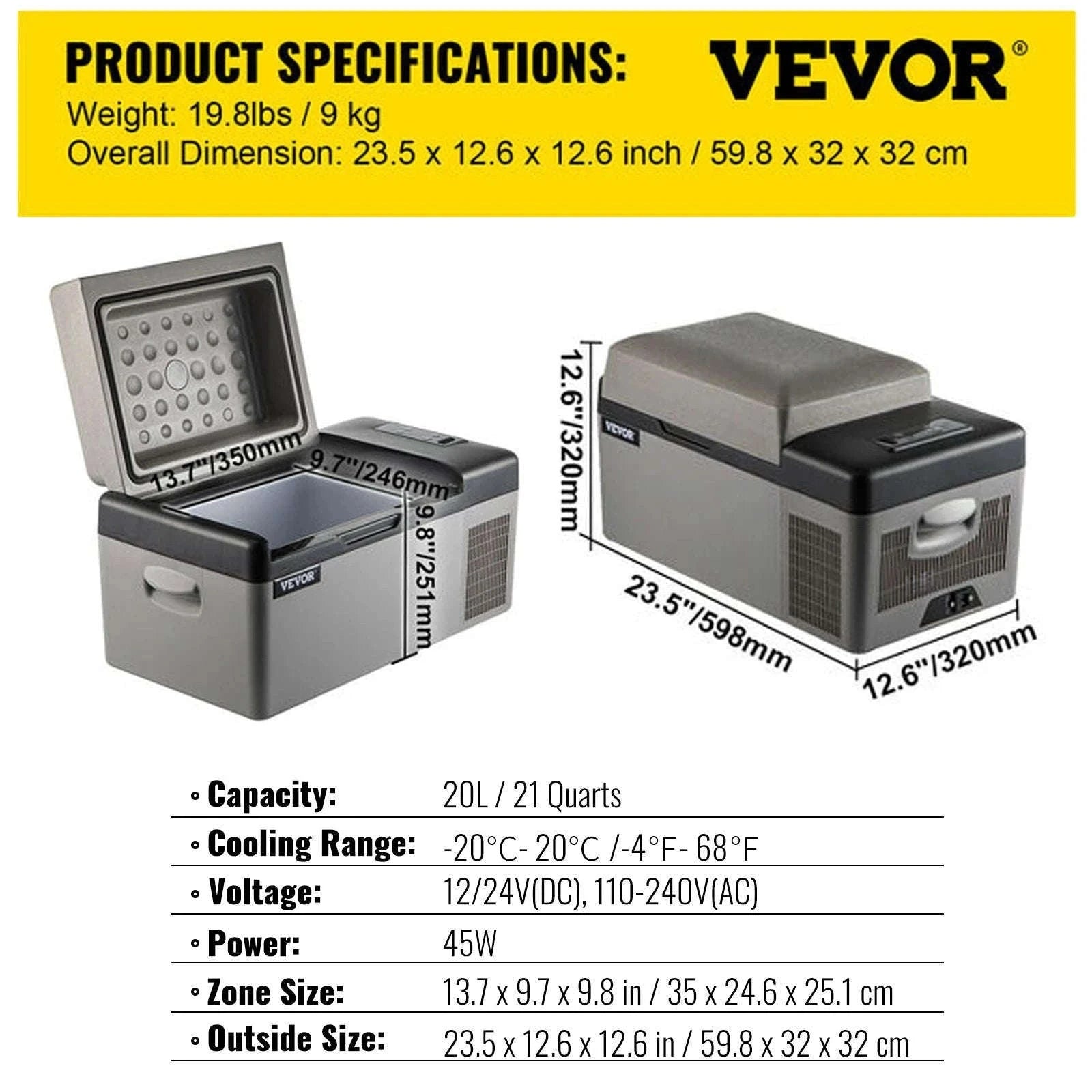 Portable Car Refrigerator Freezer with Compressor Cooling-45L / United States