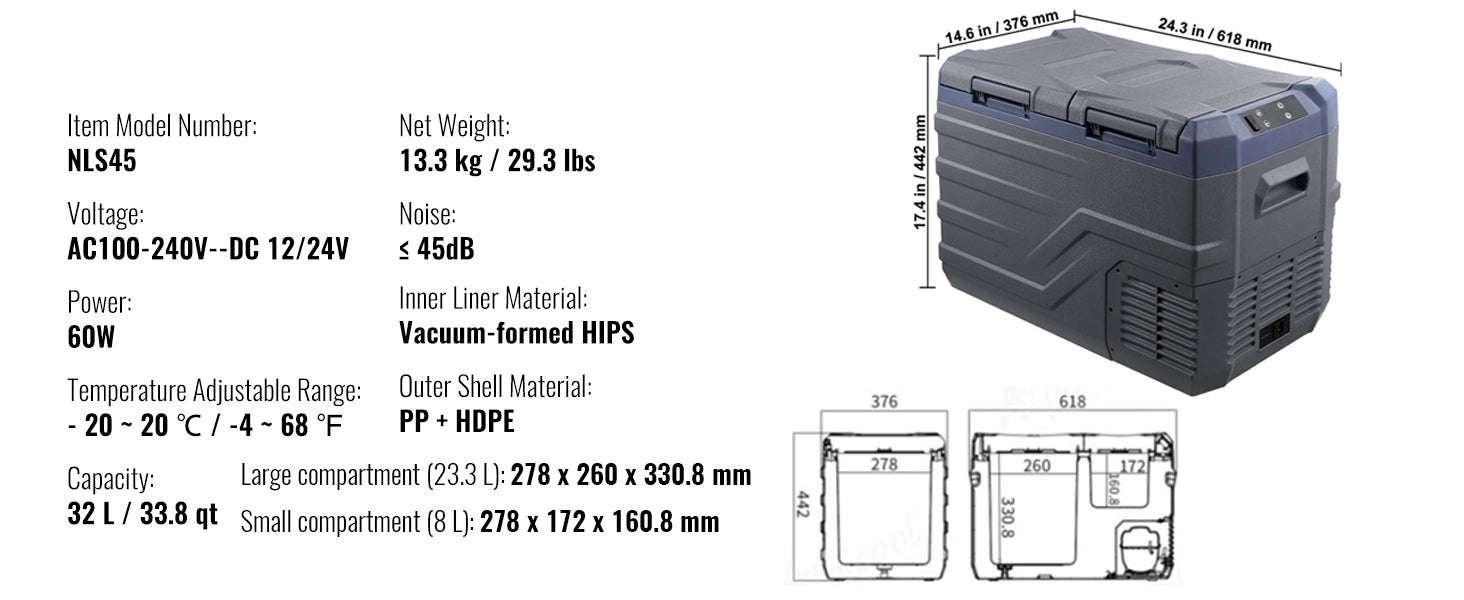 Portable Car Refrigerator with Single or Dual Zone and Bluetooth Control-C75 STC / Canada