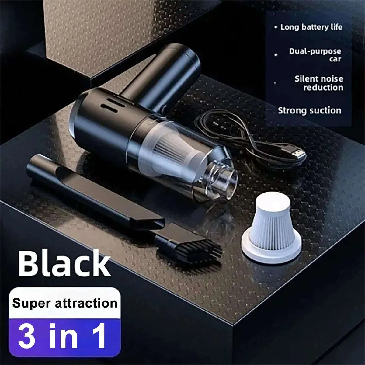 Portable Car Vacuum Cleaner for Fast Car and Office Cleanups-black