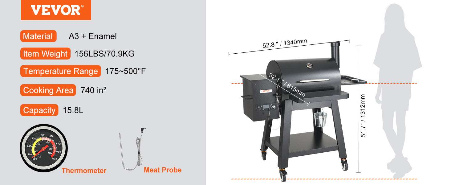 Portable Charcoal Grill Smoker with Cart, Cover & Temperature Control-62inch / United States