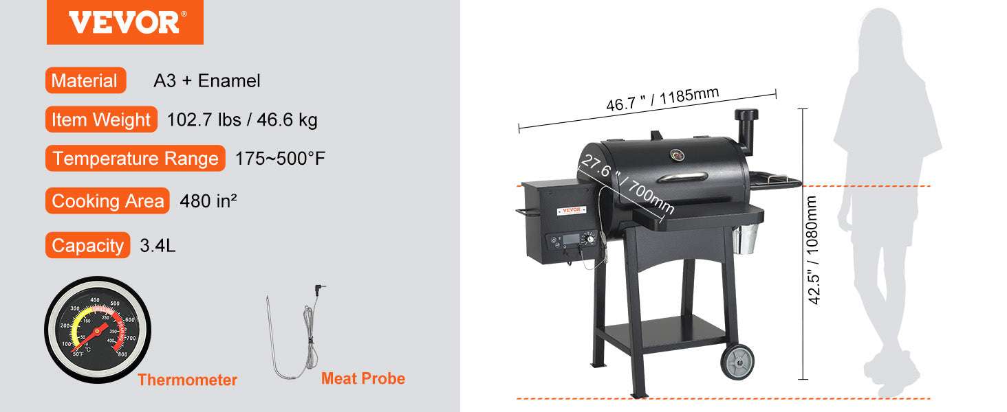Portable Charcoal Grill Smoker with Cart, Cover & Temperature Control-62inch / United States