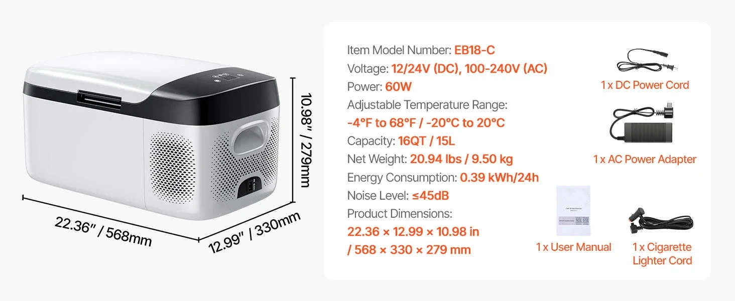 Portable Compressor Cooler 15L-55L 12V/24V DC 110-240V AC-22L NEW / Germany