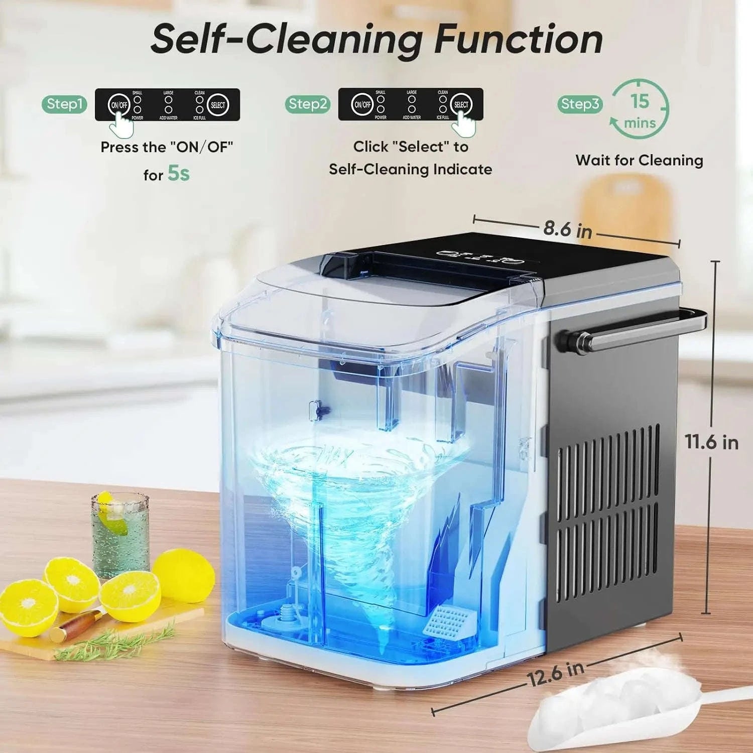 Portable Countertop Ice Maker, 26lbs/24H, 9 Cubes in 6 Mins, Self-Cleaning, Quiet for Home Kitchen RV Camping-United States