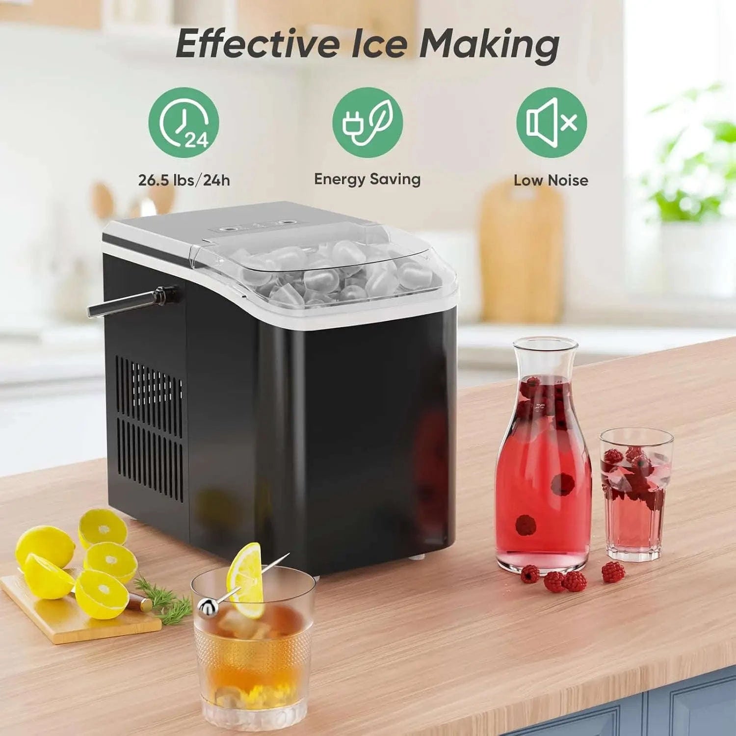 Portable Countertop Ice Maker, 26lbs/24H, 9 Cubes in 6 Mins, Self-Cleaning, Quiet for Home Kitchen RV Camping-United States