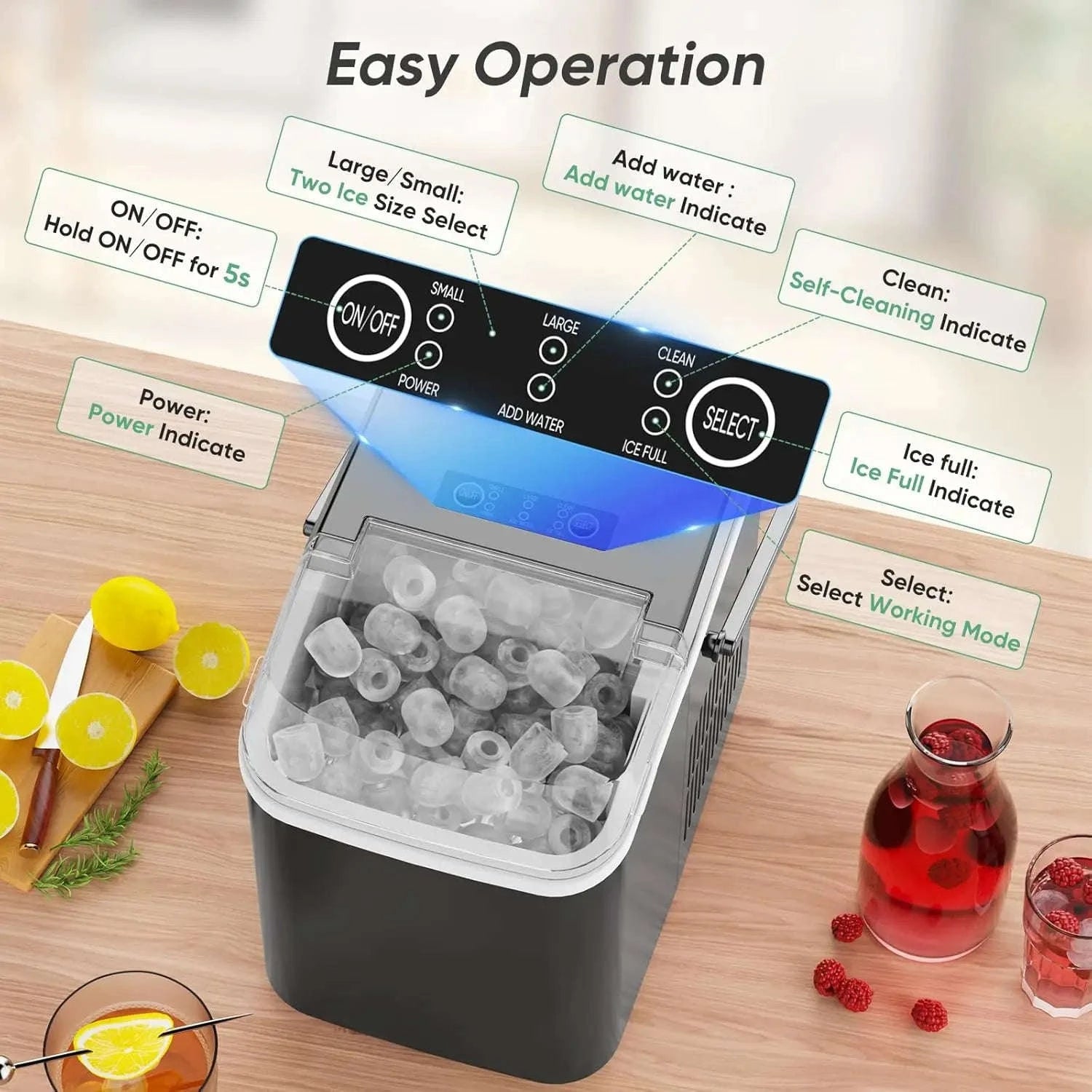 Portable Countertop Ice Maker, 26lbs/24H, 9 Cubes in 6 Mins, Self-Cleaning, Quiet for Home Kitchen RV Camping-United States