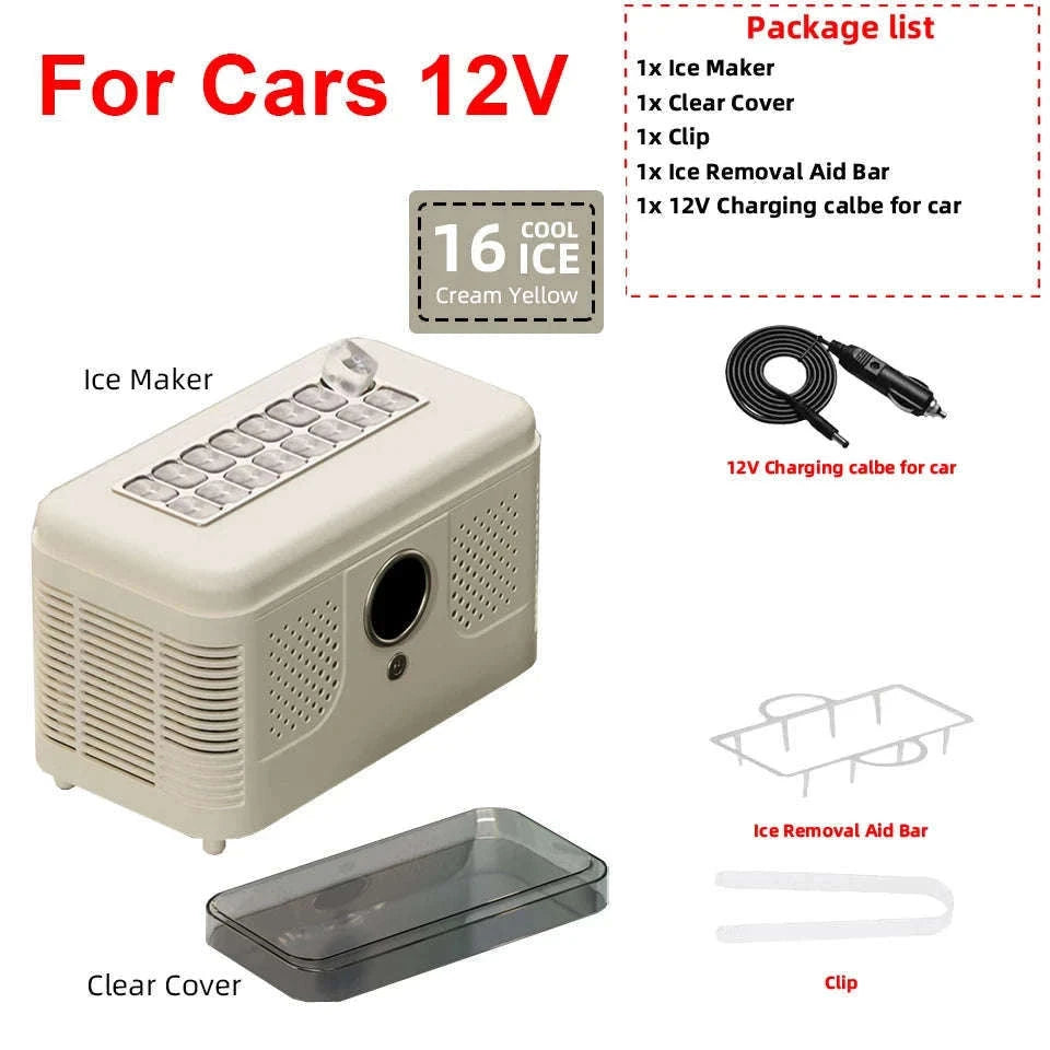 Portable Dual-Use Ice Maker for Car and Home-EU Car-Home-Beige