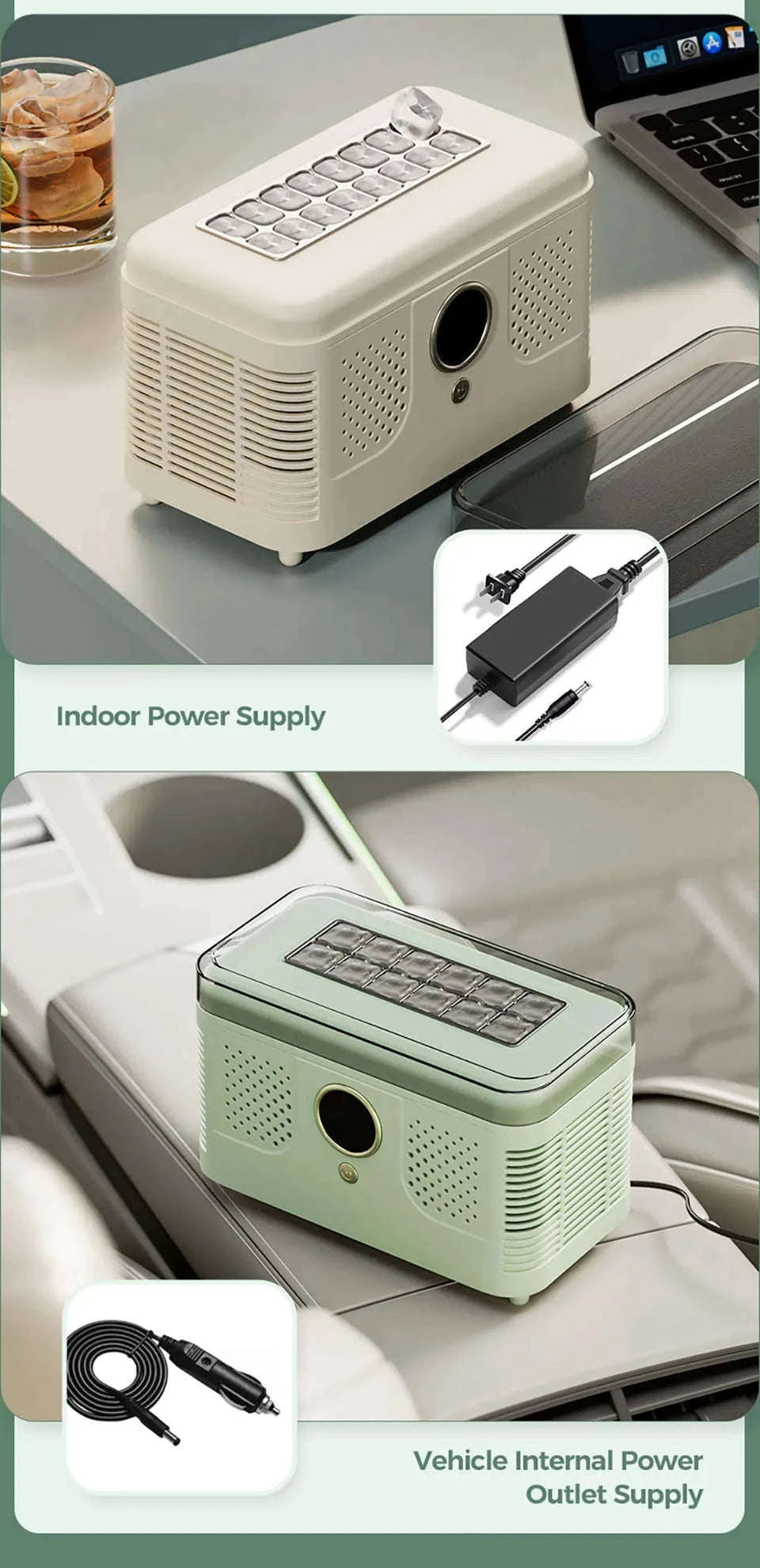 Portable Dual-Use Ice Maker for Car and Home-EU Car-Home-Beige