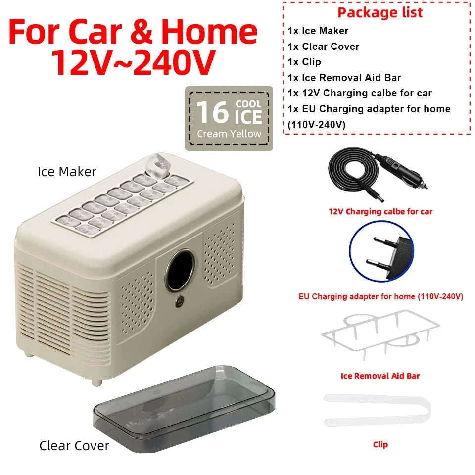 Portable Dual-Use Ice Maker for Car and Home-EU Car-Home-Beige