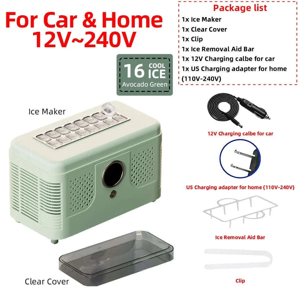 Portable Dual-Use Ice Maker for Car and Home-EU Car-Home-Beige