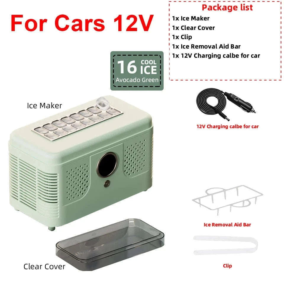 Portable Dual-Use Ice Maker for Car and Home-EU Car-Home-Beige