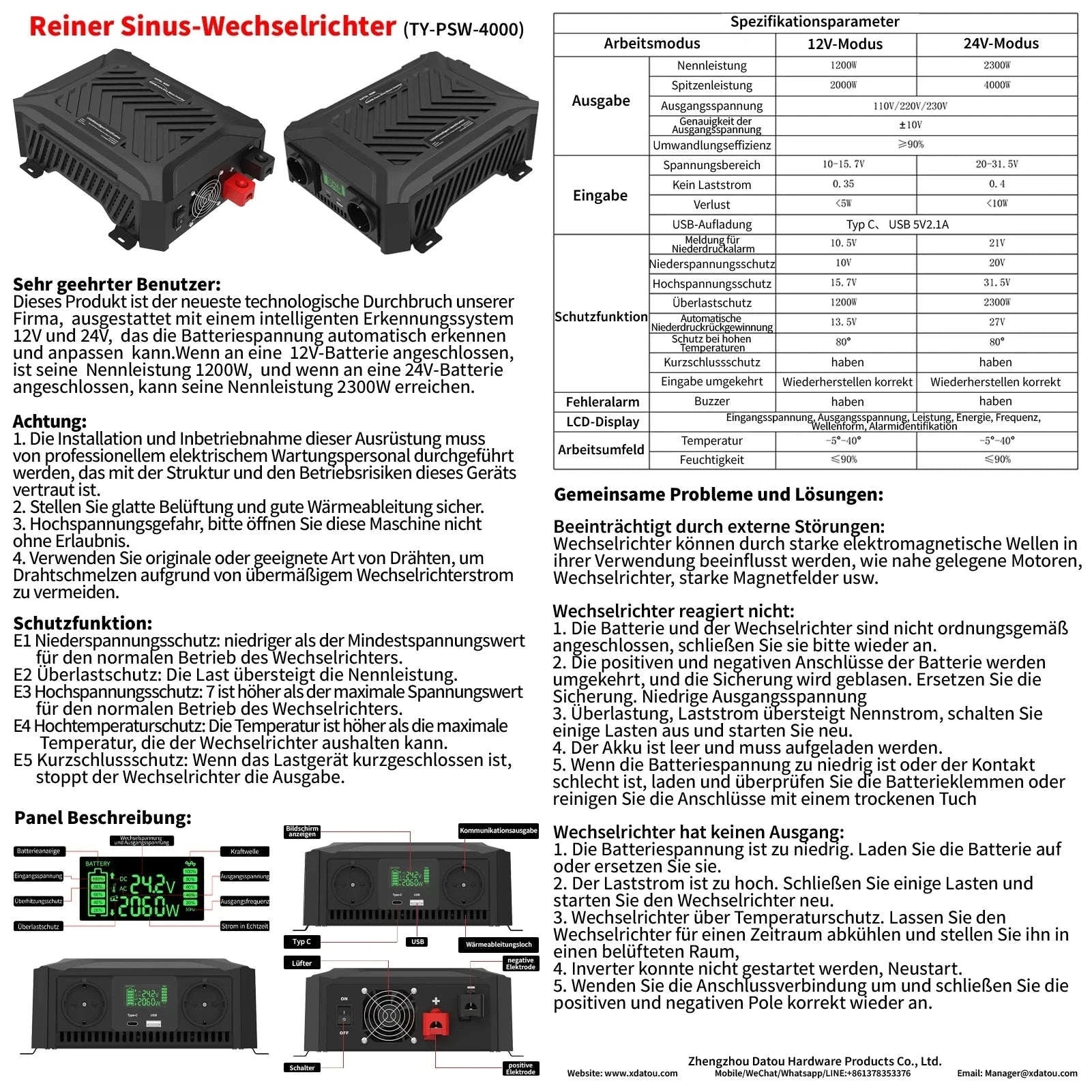 Portable Dual Voltage Pure Sine Wave Inverter 1200W/2300W-TY-PSW4000W / Poland