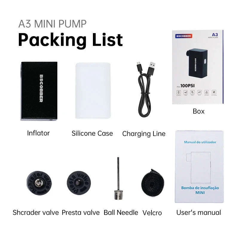 Portable Electric Bike Tire Pump 100 PSI Mini Air Compressor-black