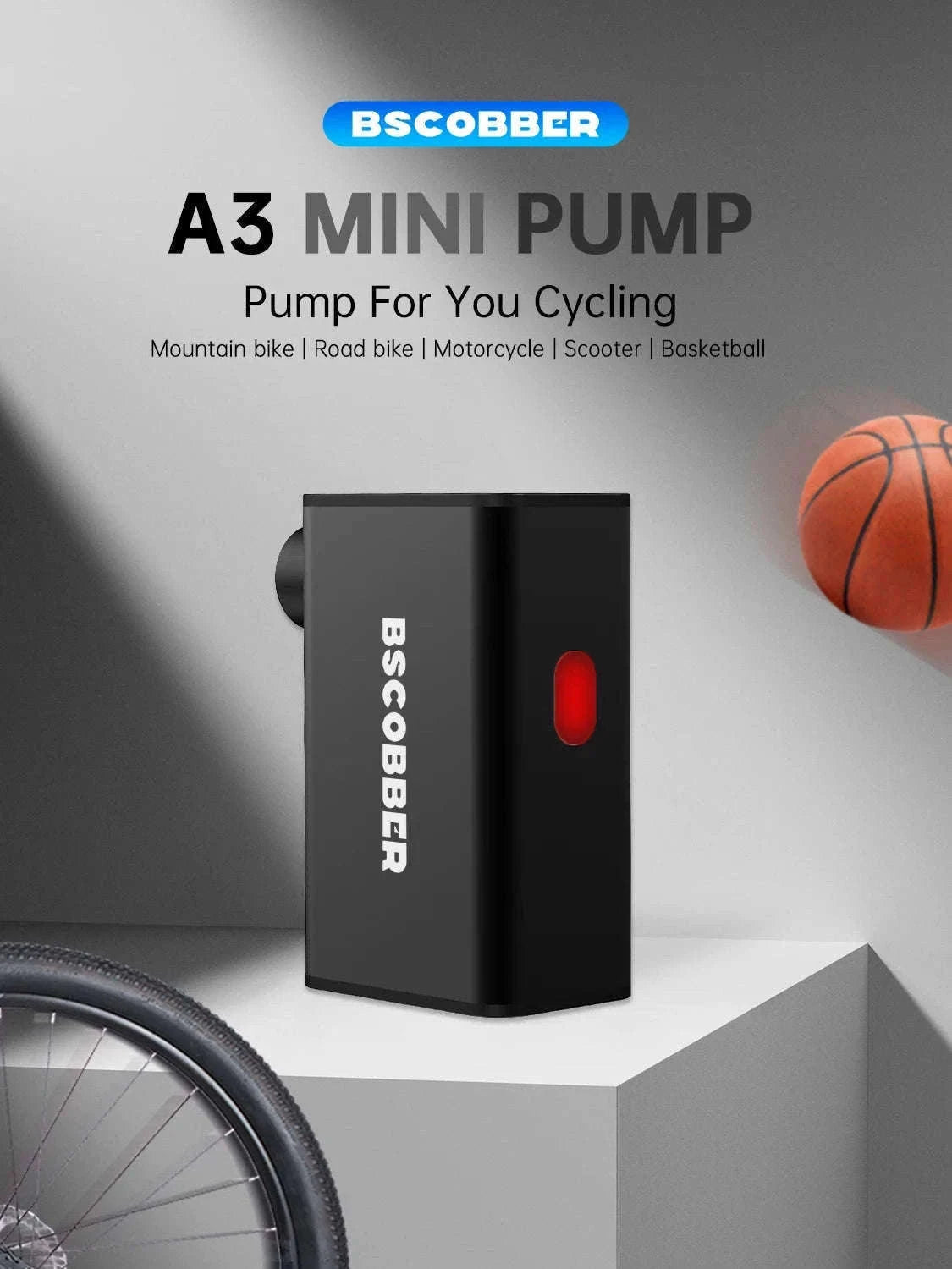 Portable Electric Bike Tire Pump 100 PSI Mini Air Compressor-black
